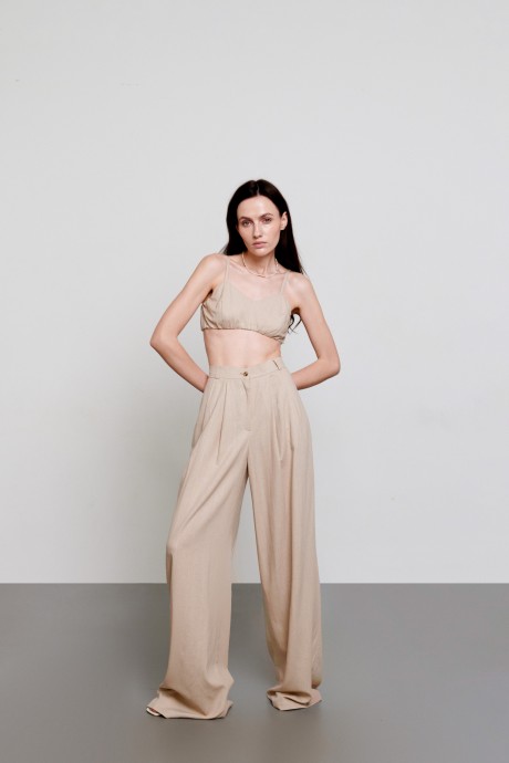 Лляні бежеві брюки 36043604 купить